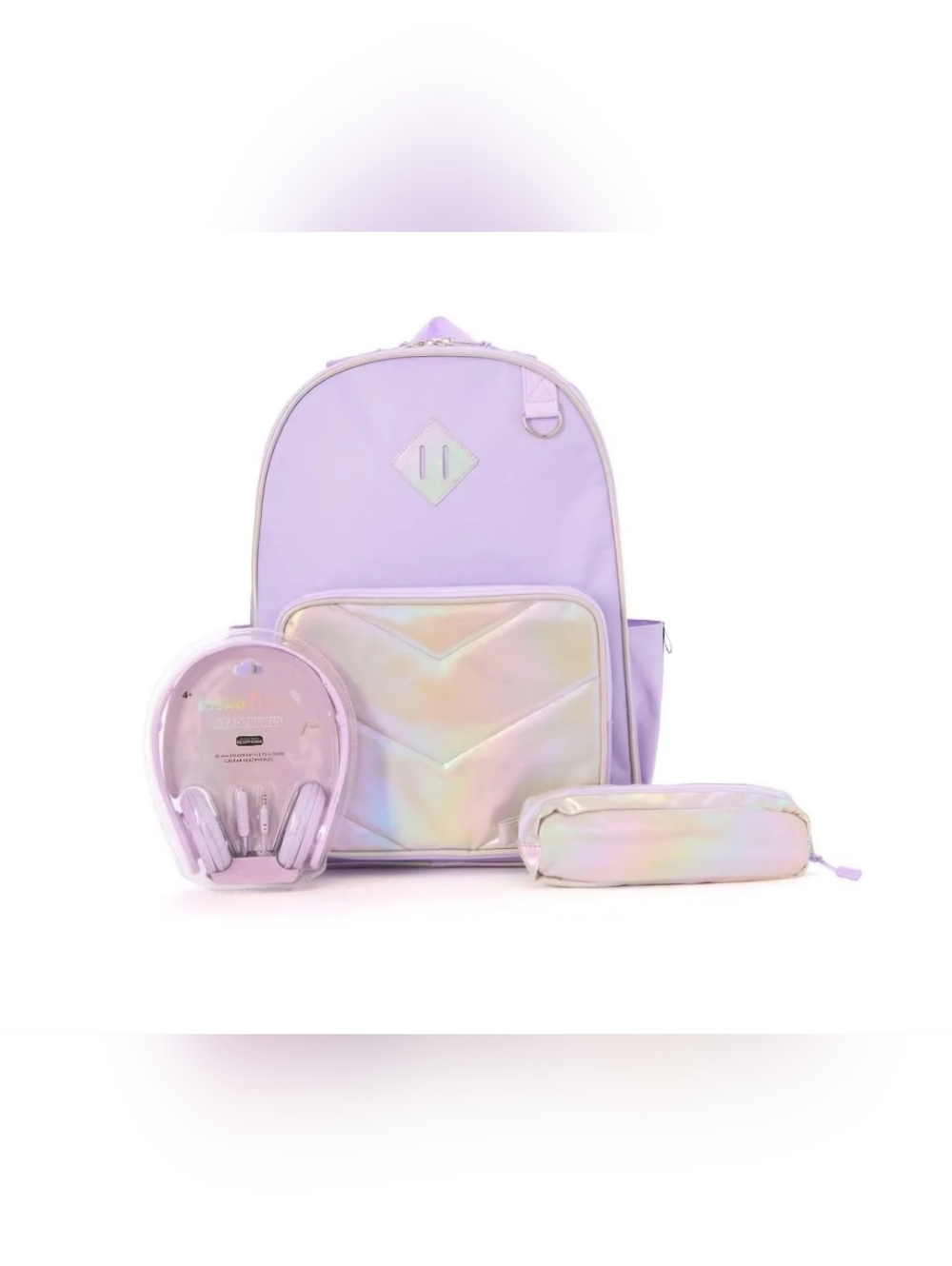 Kids Lavender Iridescent Backpack Set with Pencil Case & Headphones